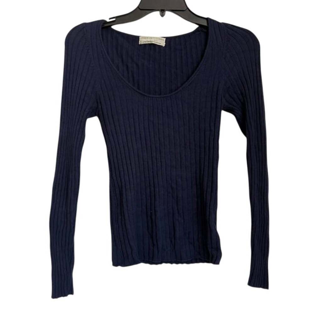 Womens Urban Outfitters Rayon Navy Blue Slim Ribbed Knit Long Sleeve Size Medium